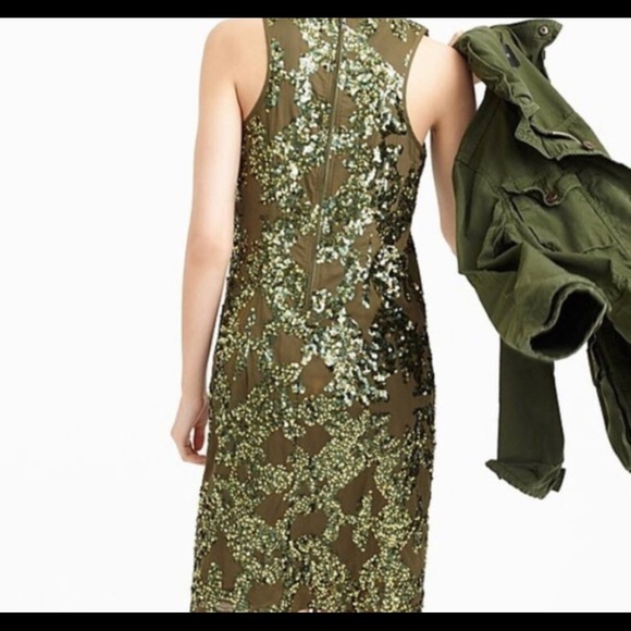 Beautiful J. Crew Olive Green Sequin Dress - Picture 3 of 8